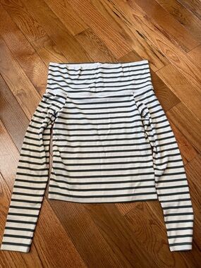 American Eagle Outfitters Black & White Striped Off-Shoulder Long Sleeve Top